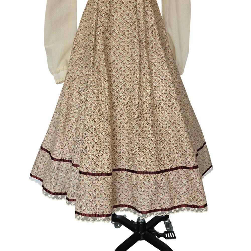 Gunne Sax Vintage 70s Brown Floral Midi Dress Size 7 S Velvet Prairie Calico - Picture 4 of 11